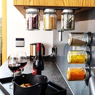 Image of silwy® Classy Magnetic Food Glasses Set of 3 with Integrated Magnets and Metal Strip in Black