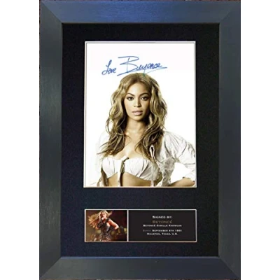 Image of BEYONCE No2 Signed Autograph Mounted Photo Reproduction PRINT A4 Rare Perfect Present Birthday Christmas (297 x 210mm) #440 (Black Frame)