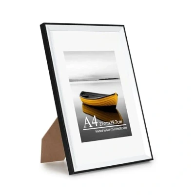 Image of Baoee A4 Black white Two Tone Picture frame with 6x8 Mount,photo acrylic glass, Frame,Poster Frame, certificate frame,Wall Mountable