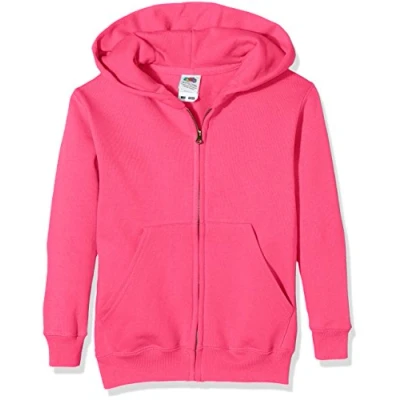 Image of Fruit of the Loom Unisex Kids Zip front Classic Hooded Sweat, Fuchsia, 9 11 Years (Manufacturer Size:32)