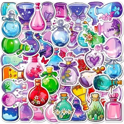 Image of Perfume Bottle Stickers for Laptop (50 PCS),Gift Children Teens Adults Girl Boys,Waterproof Water Bottle,Bottle Vinyl Scrapbook,Skateboard,Bike,Phone,Dairy