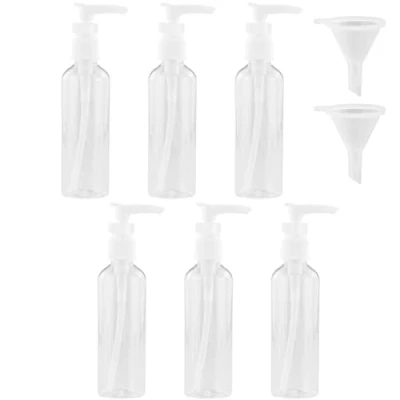 Image of HXMJIED 6 Pcs Transparent Travel Bottles, 100ml Pump Spray Bottle Set, Plastic Atomiser Refillable Liquid Containers With 2 Funnels, Empty