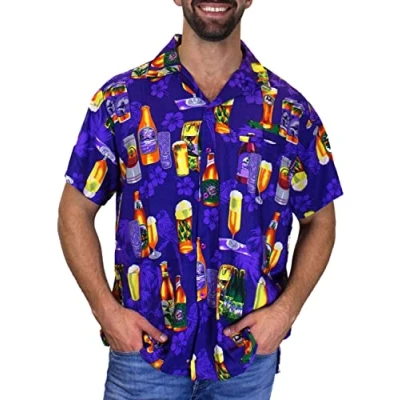 Image of V.H.O. Funky Hawaiian Shirt, Shortsleeve, Beerbottle, Purple, XL