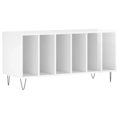 Image of vidaXL Record Cabinet in High Gloss White Engineered Wood Vinyl Storage with Industrial Iron Feet