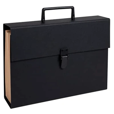 Image of Exacompta Ref 58421E Multipart Expanding Case with Handle 385 x 250mm in Size, Ideal for A4 Size Documents, 20 Tabbed Sections, Holds 1000 Sheets Black