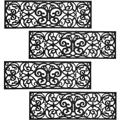 Image of Taylor &amp; Brown Set of 8 Wrought Iron Effect Heavy Duty Rubber Stair Treads Non Slip Anti Trip Step Outdoor or Indoor Door Mat for Patio Entryway Garden Grass Stairway
