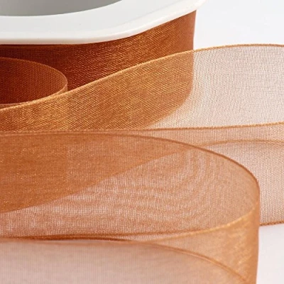 Image of Italian Options Organza Chiffon Ribbon, 25mm x 20 Metre Roll, Apricot Spice