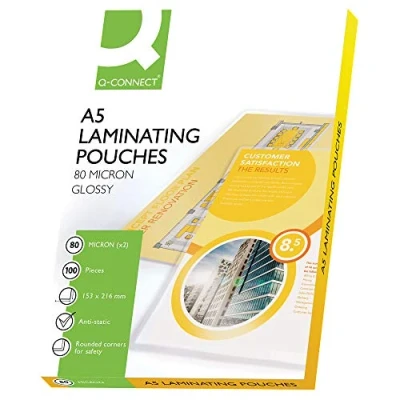 Image of Q Connect A5 80 Micron Laminating Pouch (Pack of 100), 153 x 216 mm