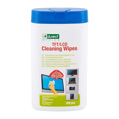 Image of D.RECT Cleaning Wipes in Dispenser For TFT/LCD Screens Laptop Tablet Multi Purpose Remove Dirt from All Surfaces, 100 pieces