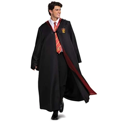 Image of DISGUISE 107969T Harry Potter Gryffindor Robe, Official Wizarding World Adult Halloween Costume Accessory Outerwear, Black &amp; Red, Medium