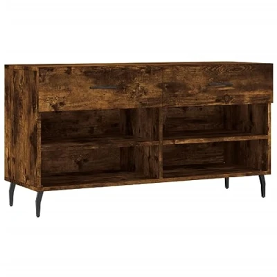 Image of vidaXL Smoked Oak Shoe Bench Durable Engineered Wood with Iron Feet 2 Drawers and 4 Shelves For Entryway, Hallway, Bedroom