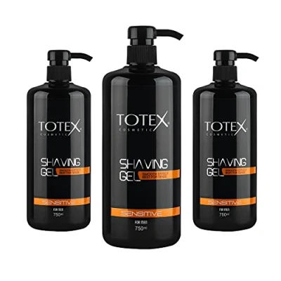 Image of TOTEX Shaving Shave Gel Sensitive Smooth Skin Cool Effect Men Care Full Body Bikini Line For Women With Pump Easy Economical Use 750 ml (Pack Of 3)