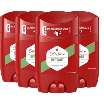 Image of Old Spice Restart Deodorant Stick for Men 50 ml, 48 Hour freshness 0% Aluminium Salts No White Residue and Yellow Stains, Long lasting everybody wants (PACK OF 4)