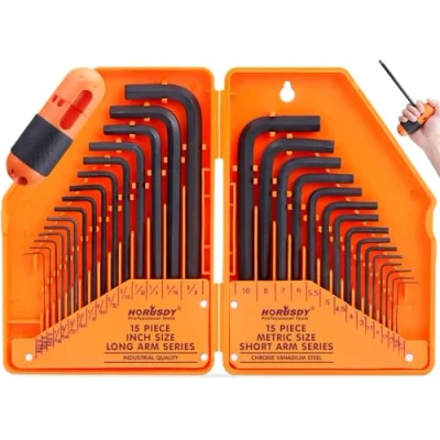 Image of HORUSDY 32 Piece Hex Key Set with Another Torque Handle, Allen Wrench Inch/Metric MM(0.7mm 10mm) SAE(0.028&quot; 3/8)
