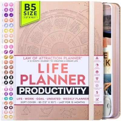 Image of Life Planner Undated Deluxe Weekly, Monthly Planner, a 12 Month Journey to Increase Productivity &amp; Happiness, Organizer, Gratitude Journal, Law of Attraction Start Anytime
