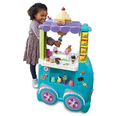 Image of Play Doh Kitchen Creations Ultimate Ice Cream Truck Playset with 27 Accessories, 12 Pots, Realistic Sounds, Multicolor, 203.2 x 635 558.8 mim