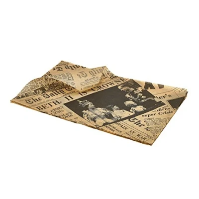 Image of Genware ‎DG398 Newspaper Print Greaseproof Paper Brown 25 x 35cm Pack of 1000