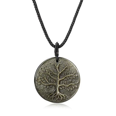 Image of COAI Golden Obsidian Necklace Life Tree Pendant for Men Women Nylon Cord