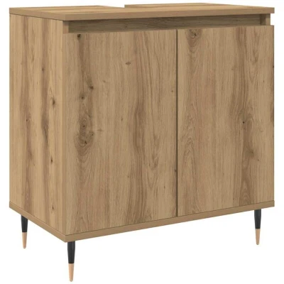 Image of vidaXL Bathroom Cabinet Sink Cupboard Vanity Unit with Doors Artisan Oak Engineered Wood Modern Style 58cm x 33cm 60cm