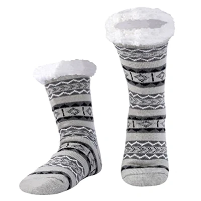 Image of WOTENCE Men&#039;s Slipper Socks Fleece Lined Cozy Extra Thick Winter Non Slip Home for men