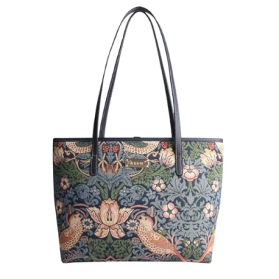 Image of Signare Tapestry Shoulder Bag Tote for Women with Vintage Design (Strawberry Thief Blue, COLL STBL)