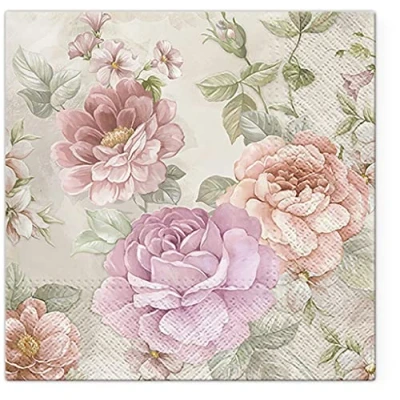 Image of Tete a 3Ply Pastel Flowery Tissue Paper Napkins Serviettes 33cm x Pack of 20 (Memory Summer)