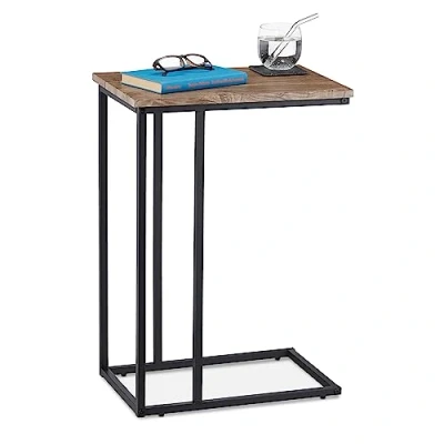 Image of Relaxdays Side Table, C Shape, Industrial Design, H x W D: Approx. 65.5 46 30 cm, MDF &amp; Metal, Brown