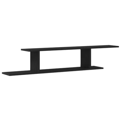 Image of vidaXL wall mounted TV shelf black oak, engineered wood, living room decor, modern storage, large shelving unit, matte finish