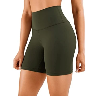 Image of CRZ Yoga Women&#039;s Naked Feeling 6&#039;&#039; Gym Shorts High Waisted Cycling Workout Running Spandex Olive Green 10