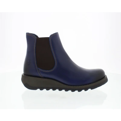 Image of Fly London Womens Blue SALV Chelsea Leather Ankle Casual Wedge Heel Boots Size UK 5