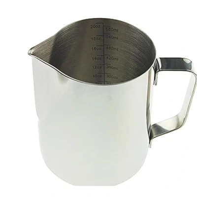 Image of 600ml Barista Milk Jug for Coffee Machine, Frothing Pitcher Metal Steamer Ideal Stainless Steel Steaming Machine Accessories