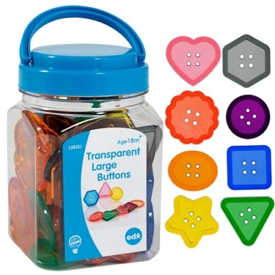 Image of edxeducation Transparent Large Buttons Mini Jar Set of 60 Sensory Toy Light Panel Accessory Early Years Resource Ages 18M+