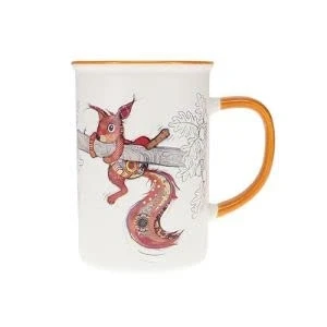Image of KIUB Mug with Farm Animals, Woods and Mountains Squirrel Design on Branch Fine Porcelain Material Capacity 360 ml