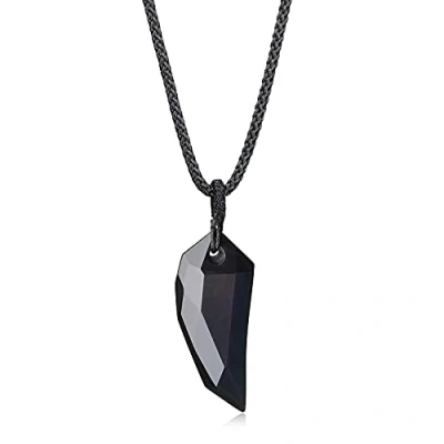 Image of COAI Wolf Tooth Healing Crystal Necklace for Men, Faceted Black Obsidian Nylon Cord