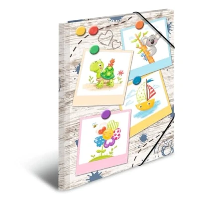 Image of HERMA 19786 Portfolio Folders A4 Kindergarten Sandpit Friends, Pack of 3, Children&#039;s Corner Folder Made Cardboard with Inner Print and Elastic Band, Sturdy Set for Boys Girls