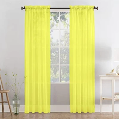 Image of Megachest a pair of slot top voile curtains (Yellow, 56&quot; wideX90 drop 2 Panels)