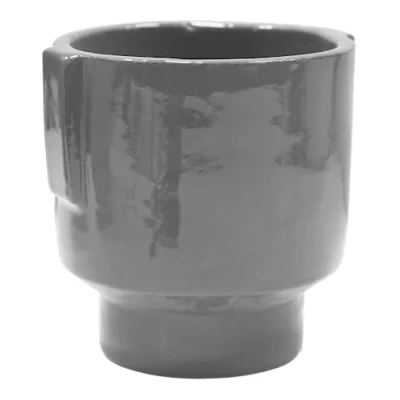 Image of Ivyline Aries Glazed Handle Planter in Charcoal Premium Quality Lightweight and Waterproof Indoor Houseplant Pot H20cm x D19cm