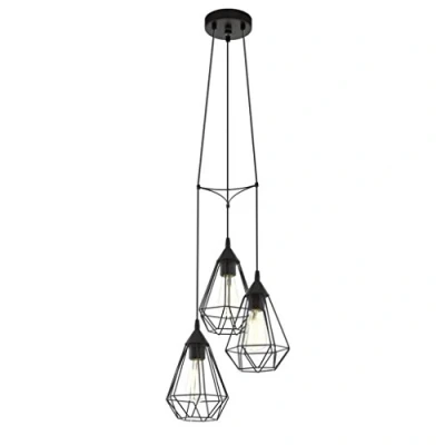 Image of Eglo Tarbes Black Vintage 3 Flame Steel Pendant Light, Dining Room Hanging lamp, Retro/Industrial Design Lighting, E27 Socket, Ø 31 cm/12.2 inches