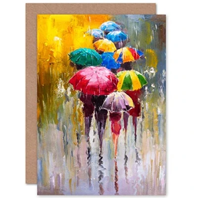 Image of Wee Blue Coo Personalised Umbrellas In The Rain Colourful Painting Greeting Card Arty Art All Occasion Birthday