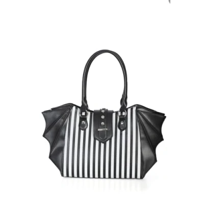 Image of Banned Annabelle Handbag Gothic Striped Halloween Faux Leather Bat Wing Bag