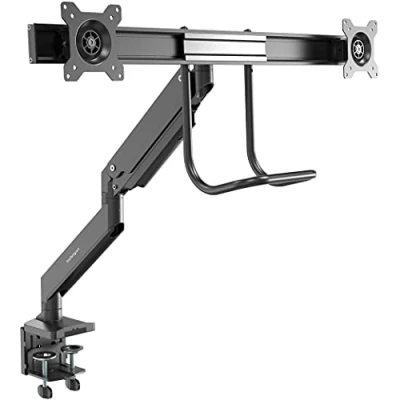 Image of StarTech.com Desk Mount Dual Monitor Arm Ergonomic VESA 32&quot; (17.6lb/8kg) Displays Crossbar Handle for Synchronized Full Motion Height Adjustable C Clamp/Grommet (ARMSLMBARDUO)