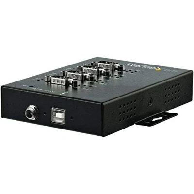 Image of StarTech.com 4 Port Serial Hub USB to RS232/RS485/RS422 Adapter 2.0 DB9 Converter IP30 Rated Din Rail Mountable Metal 15kV ESD Protection (ICUSB234854I)