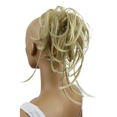 Image of CAISHA XXL Scrunchie Messy Bun Hairpiece Braided Updo Slightly Wavy Voluminous Light Blonde G4D
