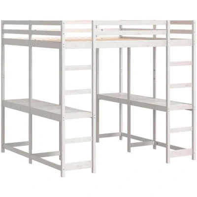 Image of vidaXL Loft Bed with Desk and Ladder White 180x200 cm Super King Solid Wood Pine