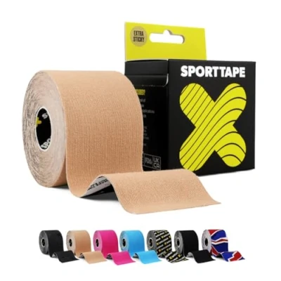 Image of SPORTTAPE Extra Sticky Kinesiology Tape, 5cm x 5m Beige Hypoallergenic, Waterproof K Tape Physio, Medical Sports for Muscle Injury, Support Uncut Single Roll