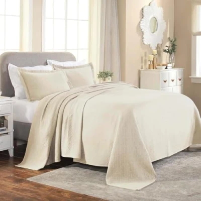 Image of Superior Bedspread with Pillow Shams, Cotton, Ivory, Twin