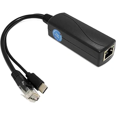 Image of Gigabit Type C PoE Splitter 5V 3A, IEEE 802.3af/at Standard, 10/100/1000Mbps Power Over Ethernet With RJ45 port and TYPEC port(TYPEC0503G Black)