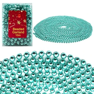 Image of HOVUK® 10M Shiny Bead Garland, Shatterproof Ice Blue Chain, Plastic Pearl Beads Christmas Traditional Luxury Tree Decoration