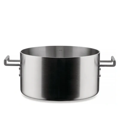 Image of Alessi Convivio DC102/28 Low Design Casserole with Two Handles in Multiply, Suitable for Induction, Stainless Steel and PVD Magnetic Bottom, 28 cm, Mat