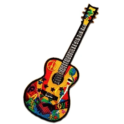 Image of Guitar Peace Hippie Iron on Patches Adhesive Emblem Stickers Appliques, Size: 1.97 x 5.04 inches